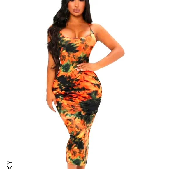 orange tie dye bodycon dress Camila Coelho Seri Mini Dress Orange Tie Dye Bodycon Size XS Revolve